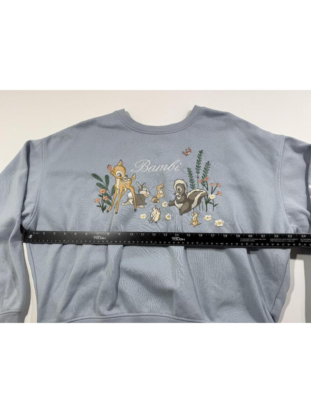 Disney Bambi Sweatshirt Womens Medium Blue Embroidered Crewneck Thumper Flower - Picture 9 of 9